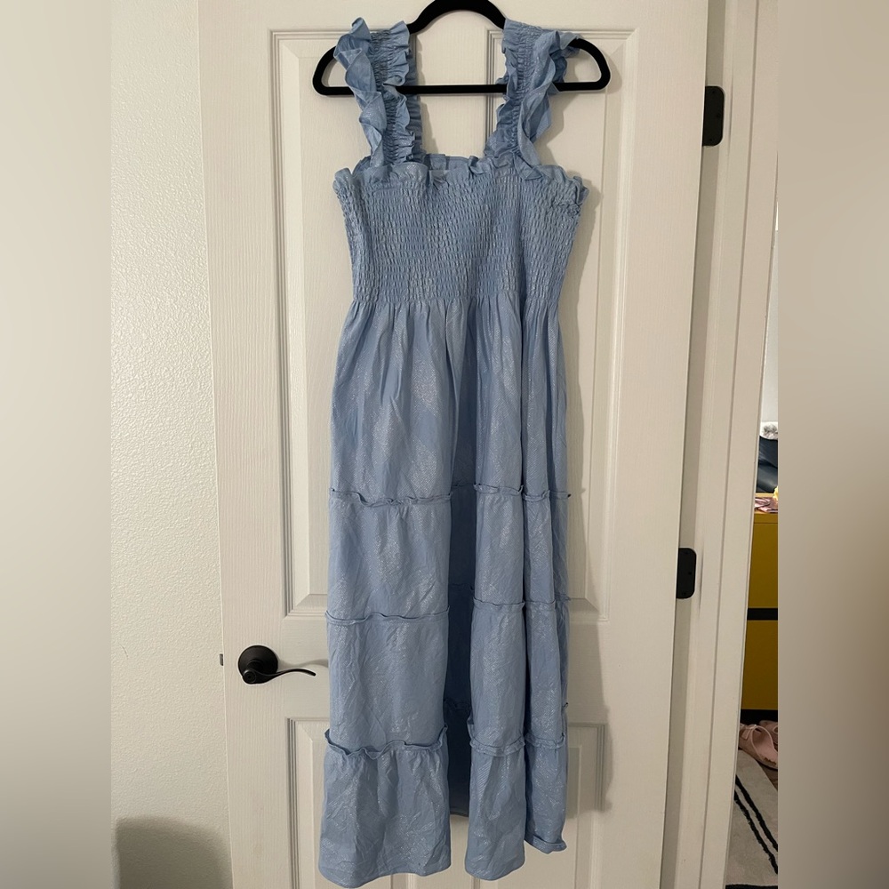 Hill House Ellie Light Blue Glitter Check Nap Dress